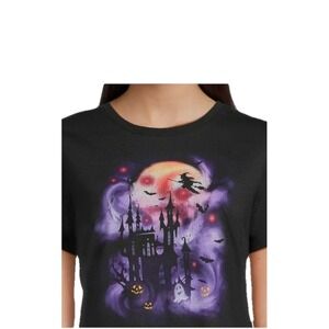 Halloween Haunted House Print Short Sleeve Crew Neck T-Shirt XXL Fairy Goth